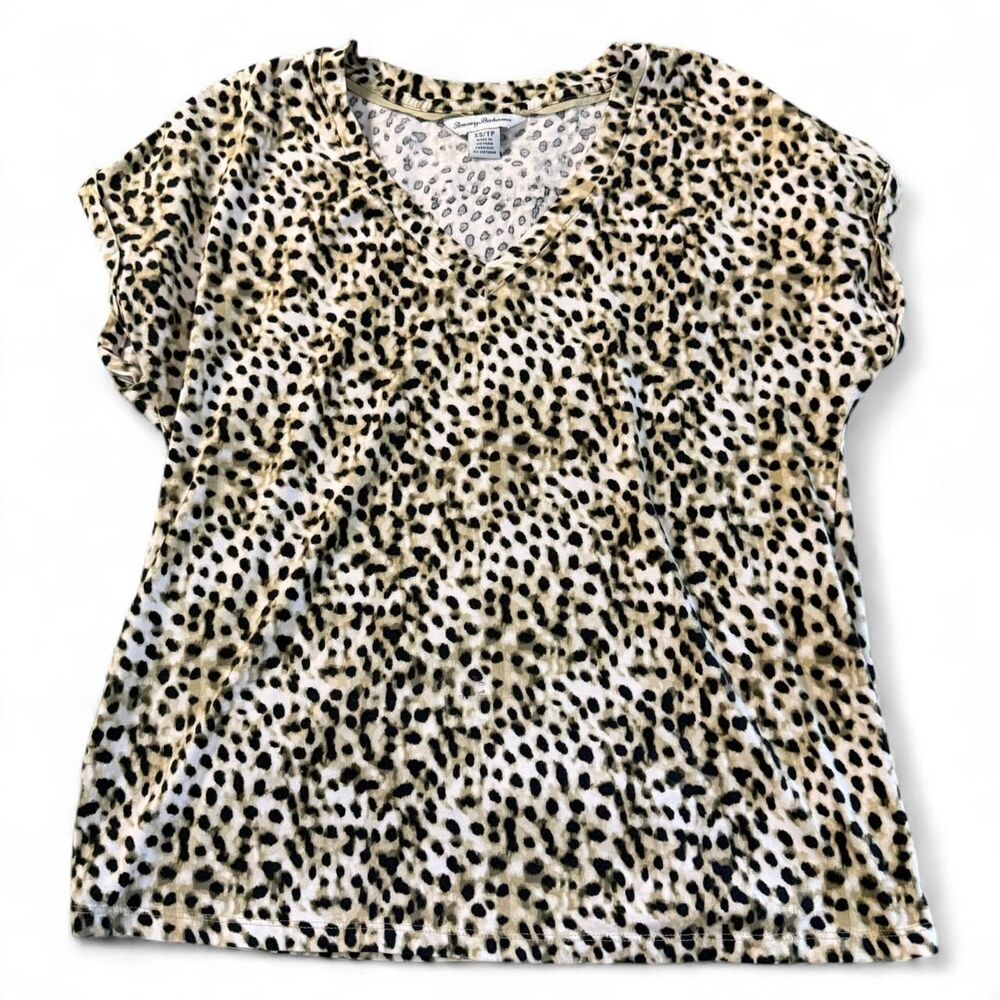 Tommy Bahama Leopard Print V-Neck Tee XS/TP Cotton Tencel Modal Blend